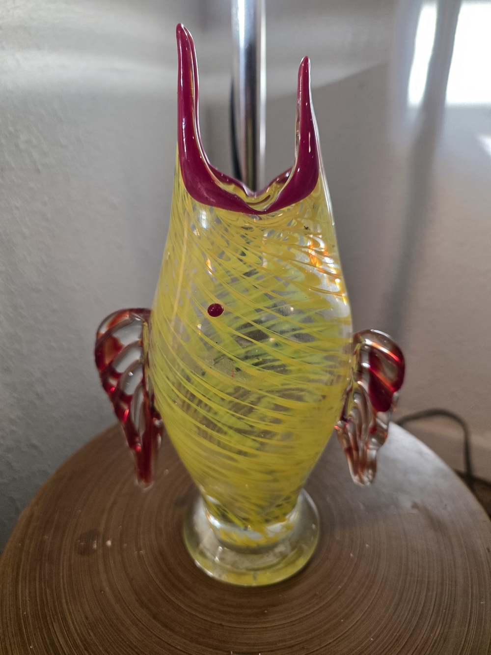 Handblown Yellow and Magenta Glass Fish Sculpture